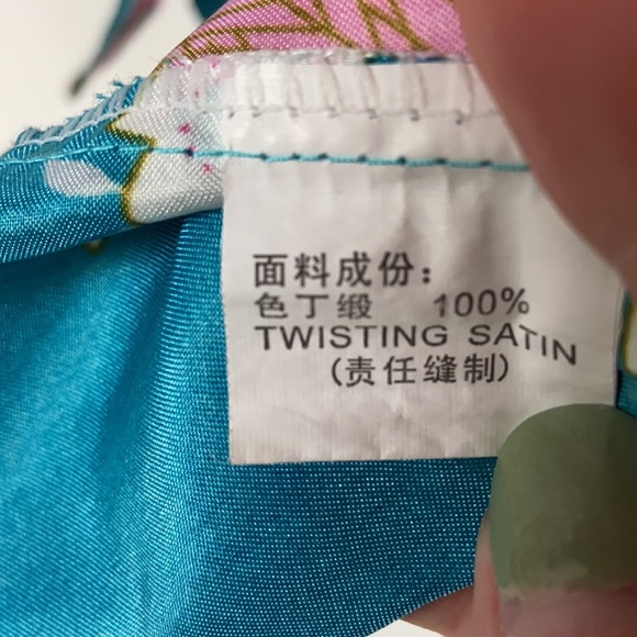 Zhong Sang 100% Satin Silky Kimono Duster Robe Open Front Floral Peacock Design - Picture 4 of 14